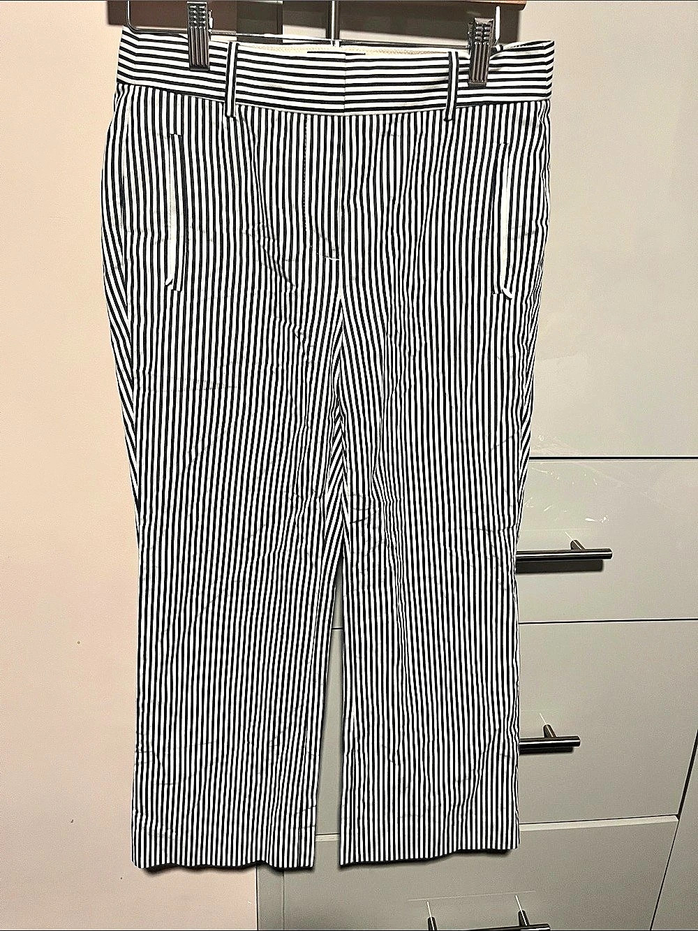 J.Crew Teddie Striped Straight Leg Pants in navy blue & White Size 0